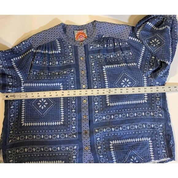 Johnny Was Women's Floral Patchwork Button Up 100% Linen Tunic Top Size M - Picture 10 of 12